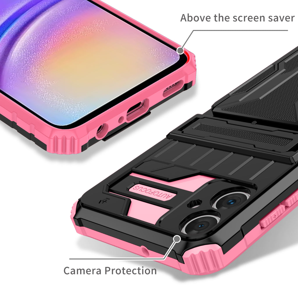 Samsung A06 4G Heavy Duty Kickstand Case Shockproof Card Holder PINK