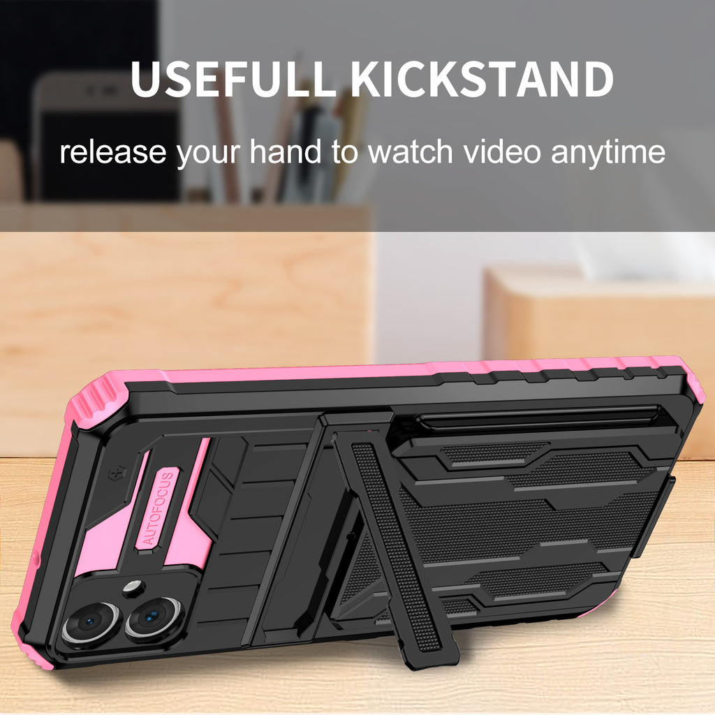Samsung A06 4G Heavy Duty Kickstand Case Shockproof Card Holder PINK