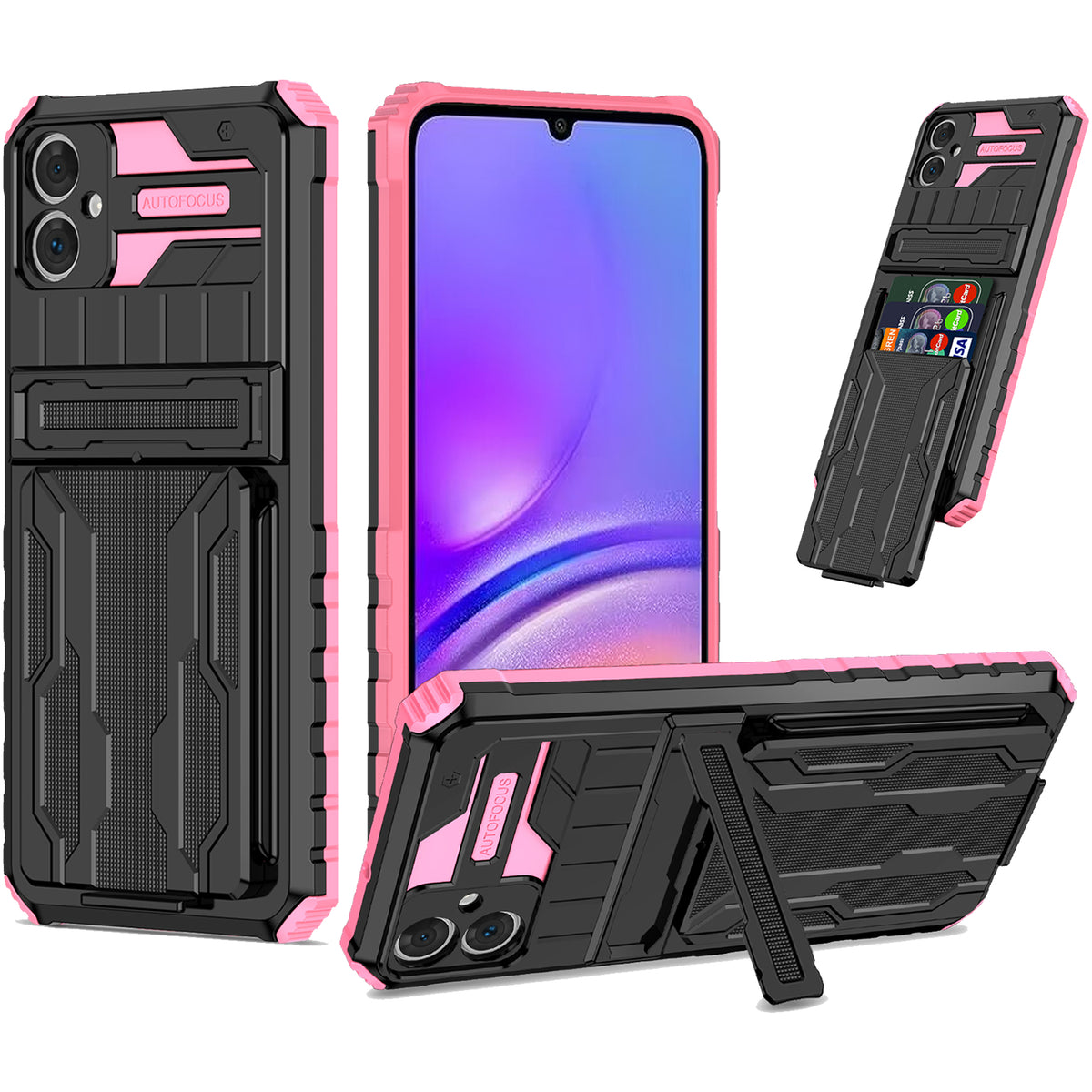 Samsung A06 4G Heavy Duty Kickstand Case Shockproof Card Holder PINK