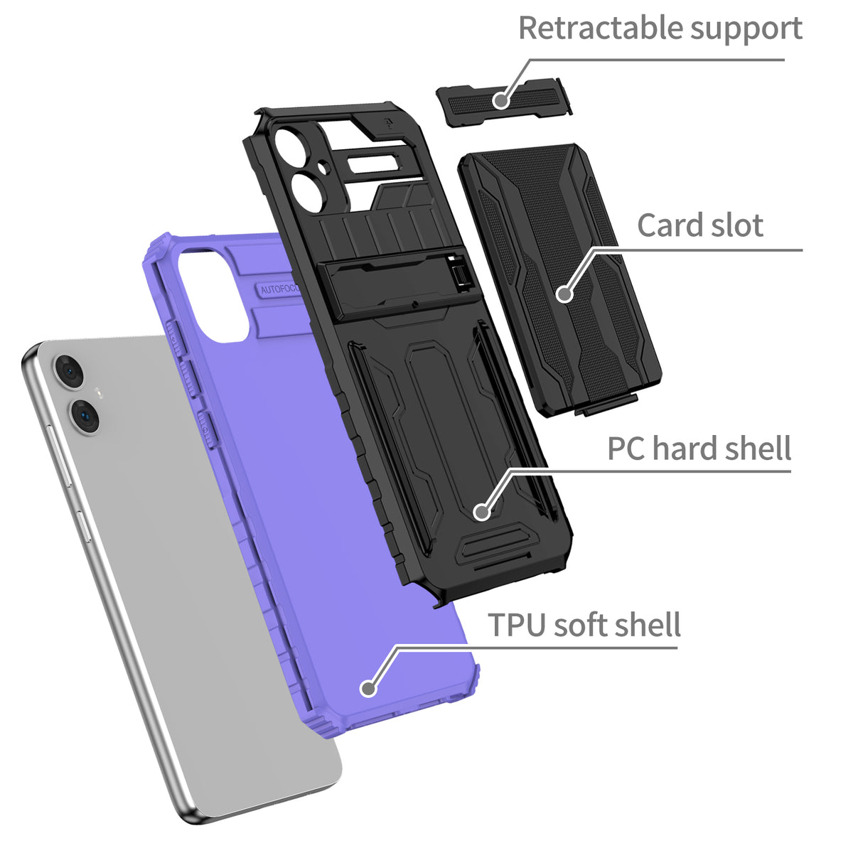 Samsung A06 4G Heavy Duty Kickstand Case Shockproof Card Holder PURPLE