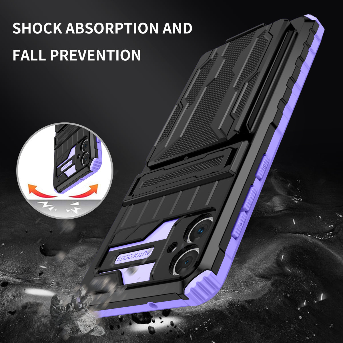 Samsung A06 4G Heavy Duty Kickstand Case Shockproof Card Holder PURPLE