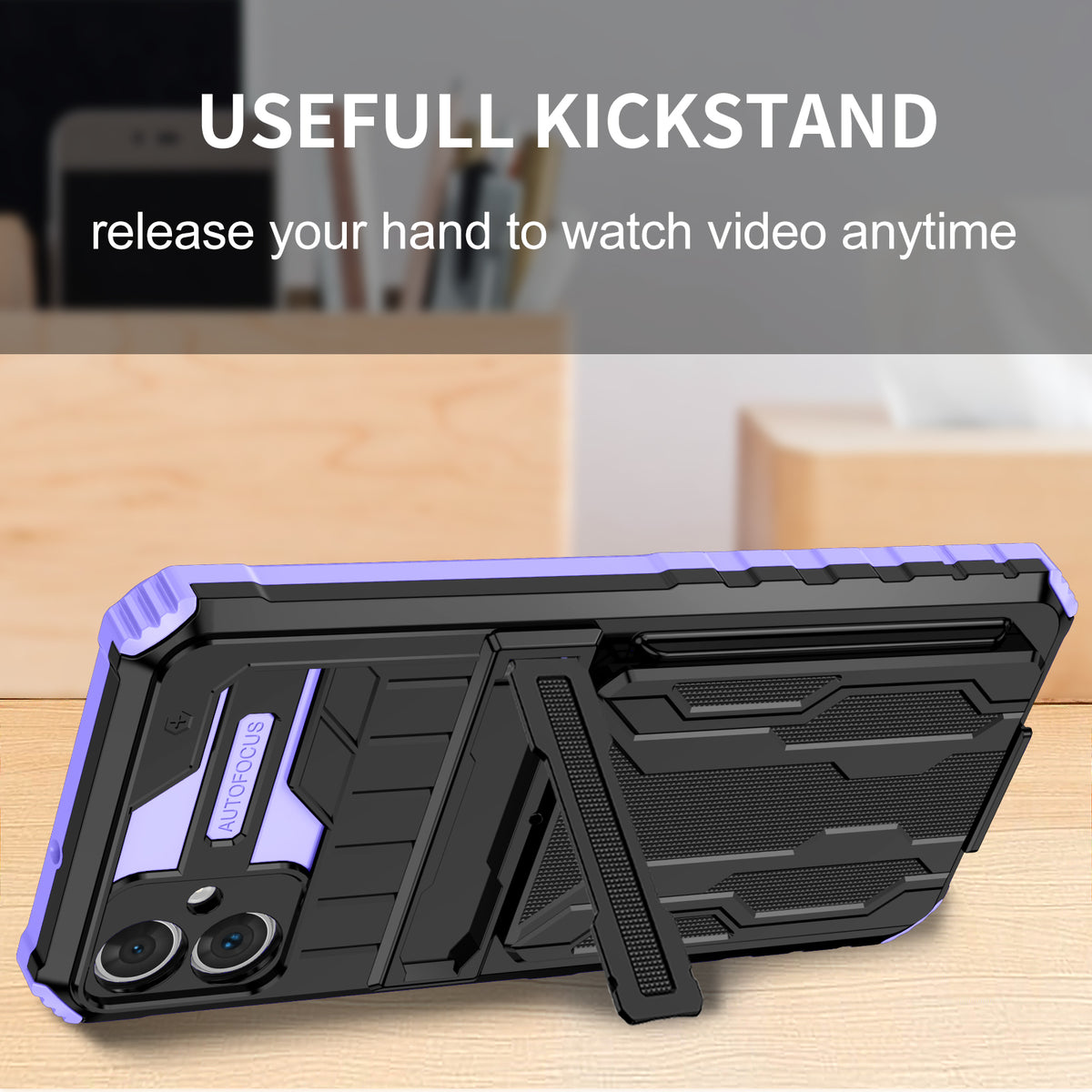 Samsung A06 4G Heavy Duty Kickstand Case Shockproof Card Holder PURPLE