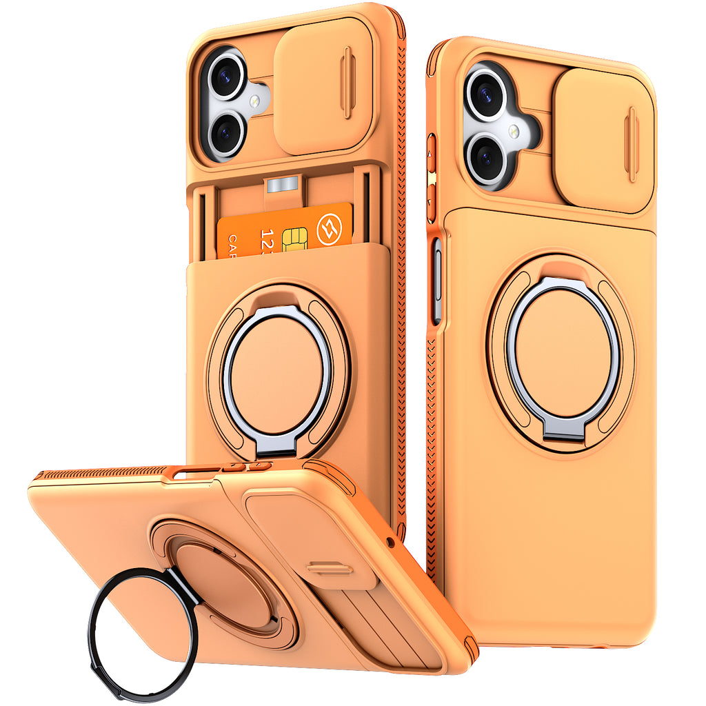 Samsung Galaxy A06 Rugged Shockproof Case Kickstand Card Cover ORANGE