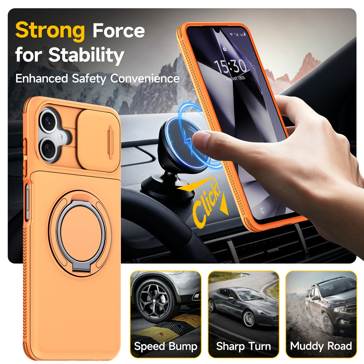 Samsung Galaxy A06 Rugged Shockproof Case Kickstand Card Cover ORANGE