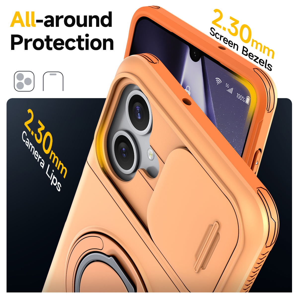 Samsung Galaxy A06 Rugged Shockproof Case Kickstand Card Cover ORANGE