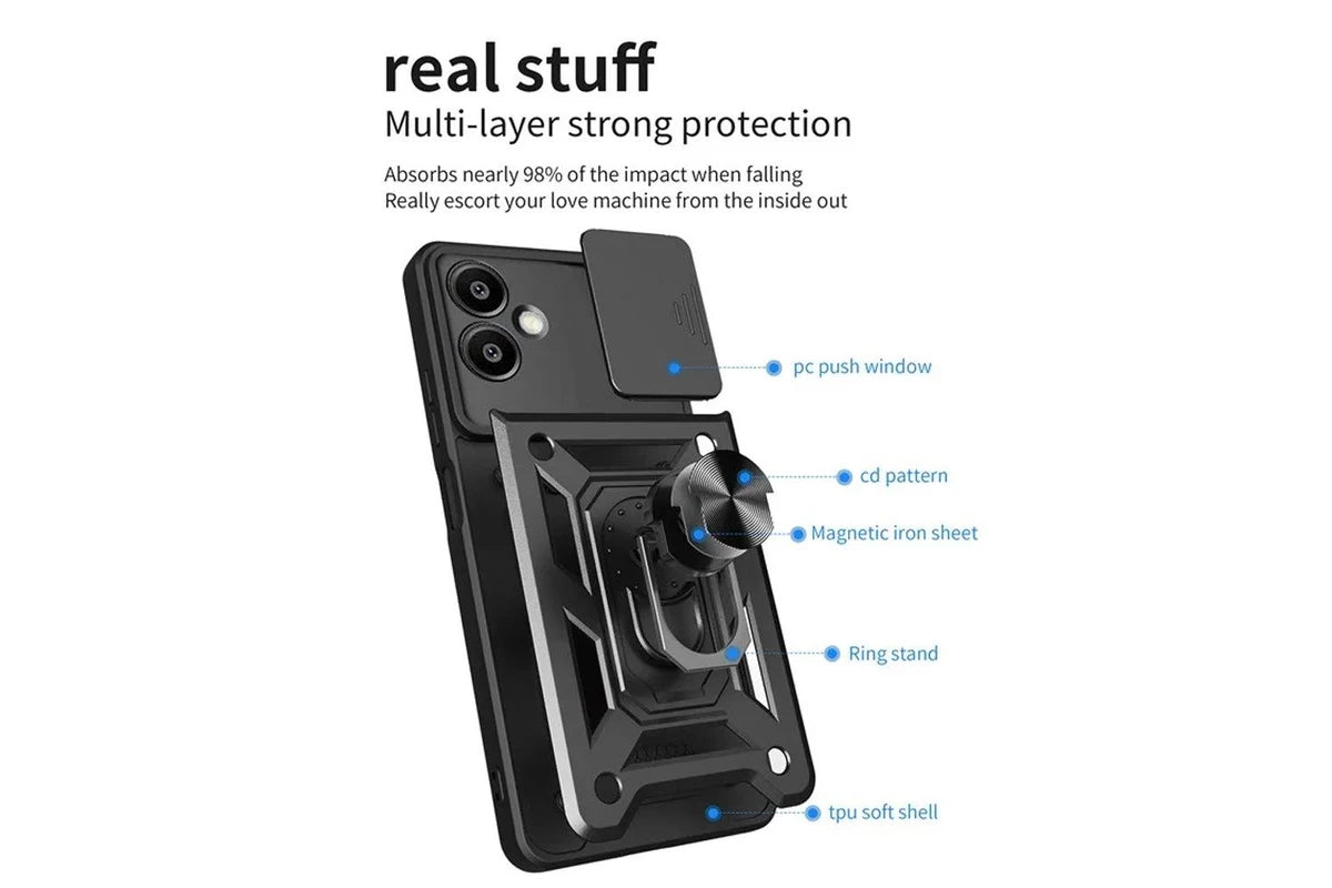 Samsung Galaxy A07 Tough Case Shockproof Kickstand Cover BLACK