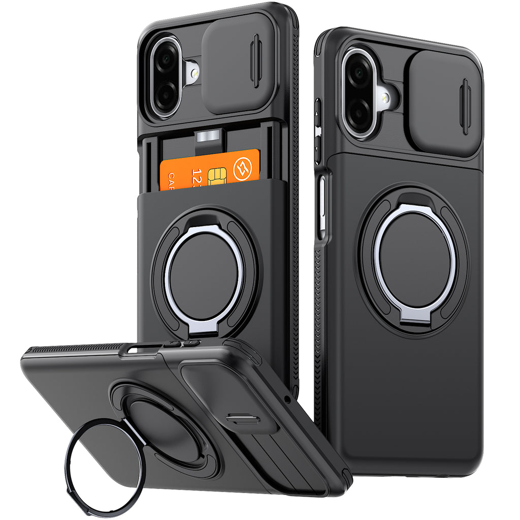 Samsung Galaxy A07 Rugged Shockproof Case Kickstand Card Cover BLACK