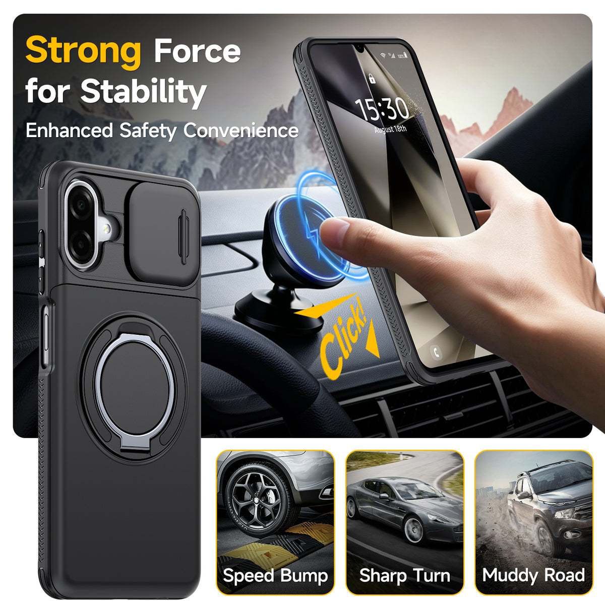 Samsung Galaxy A07 Rugged Shockproof Case Kickstand Card Cover BLACK