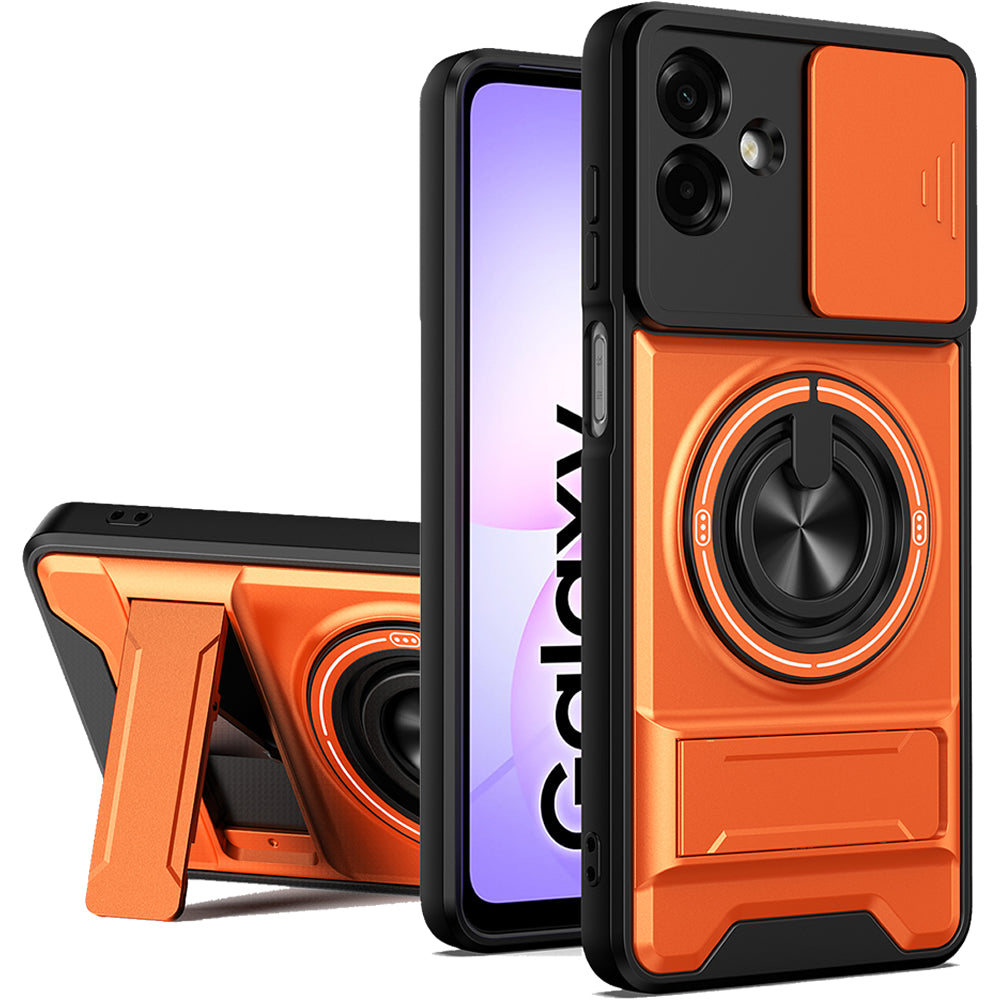 Samsung A07 Magnetic Kickstand Case with Camera Slide Cover ORANGE