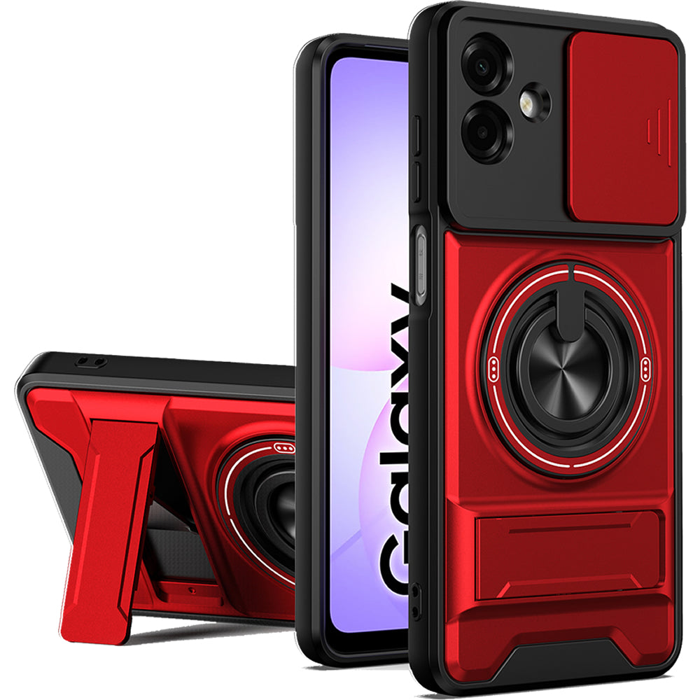 Samsung A07 Magnetic Kickstand Case with Camera Slide Cover RED