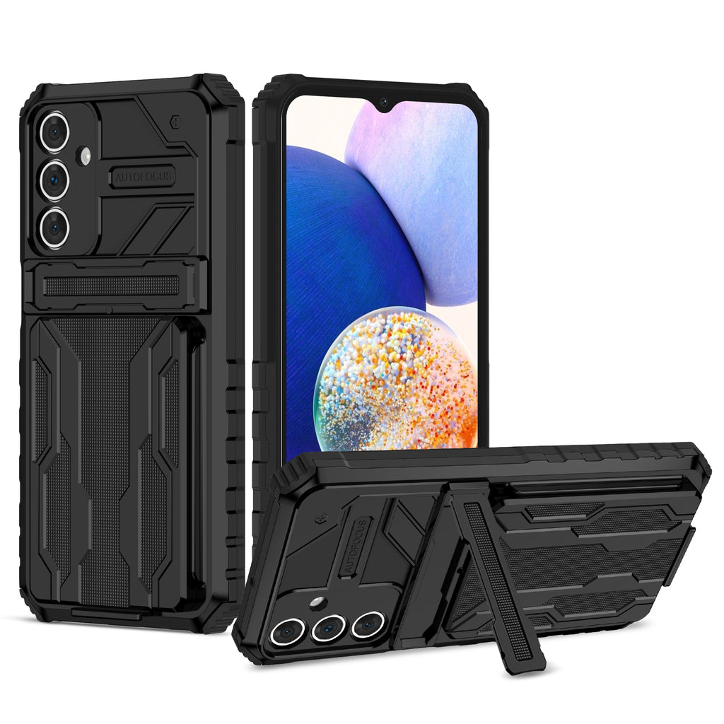 Samsung A15 Heavy Duty Kickstand Case Shockproof Card Holder BLACK