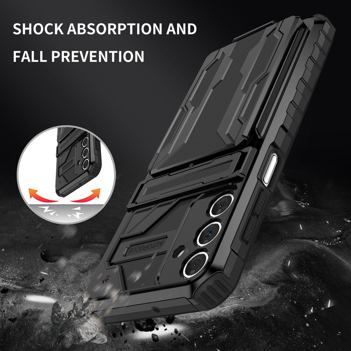 Samsung A15 Heavy Duty Kickstand Case Shockproof Card Holder BLACK