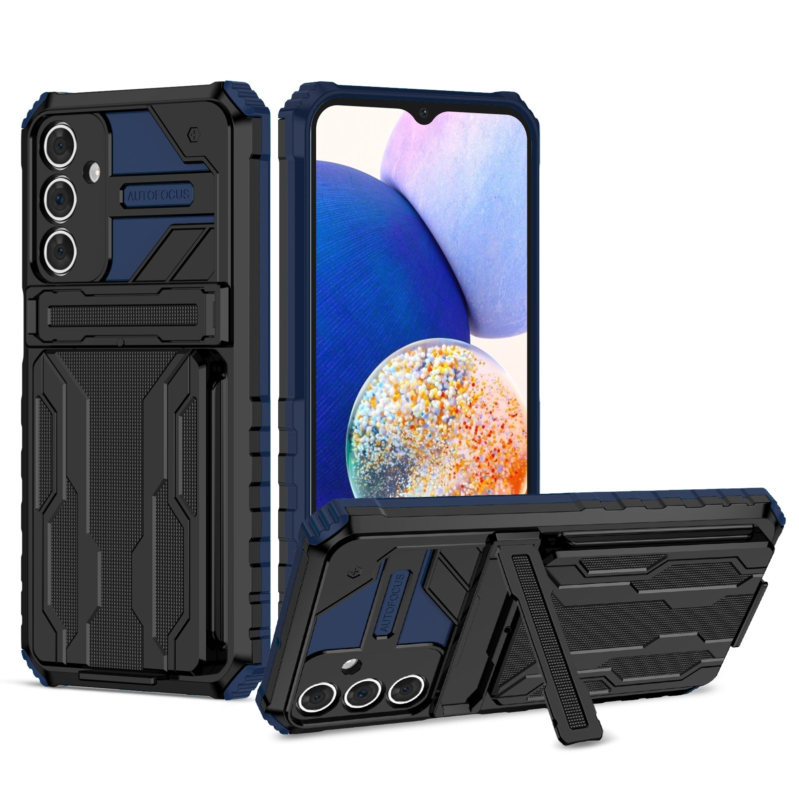 Samsung A15 Heavy Duty Kickstand Case Shockproof Card Holder BLUE