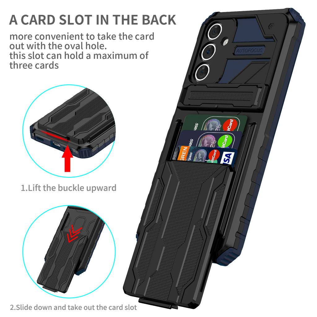 Samsung A15 Heavy Duty Kickstand Case Shockproof Card Holder BLUE