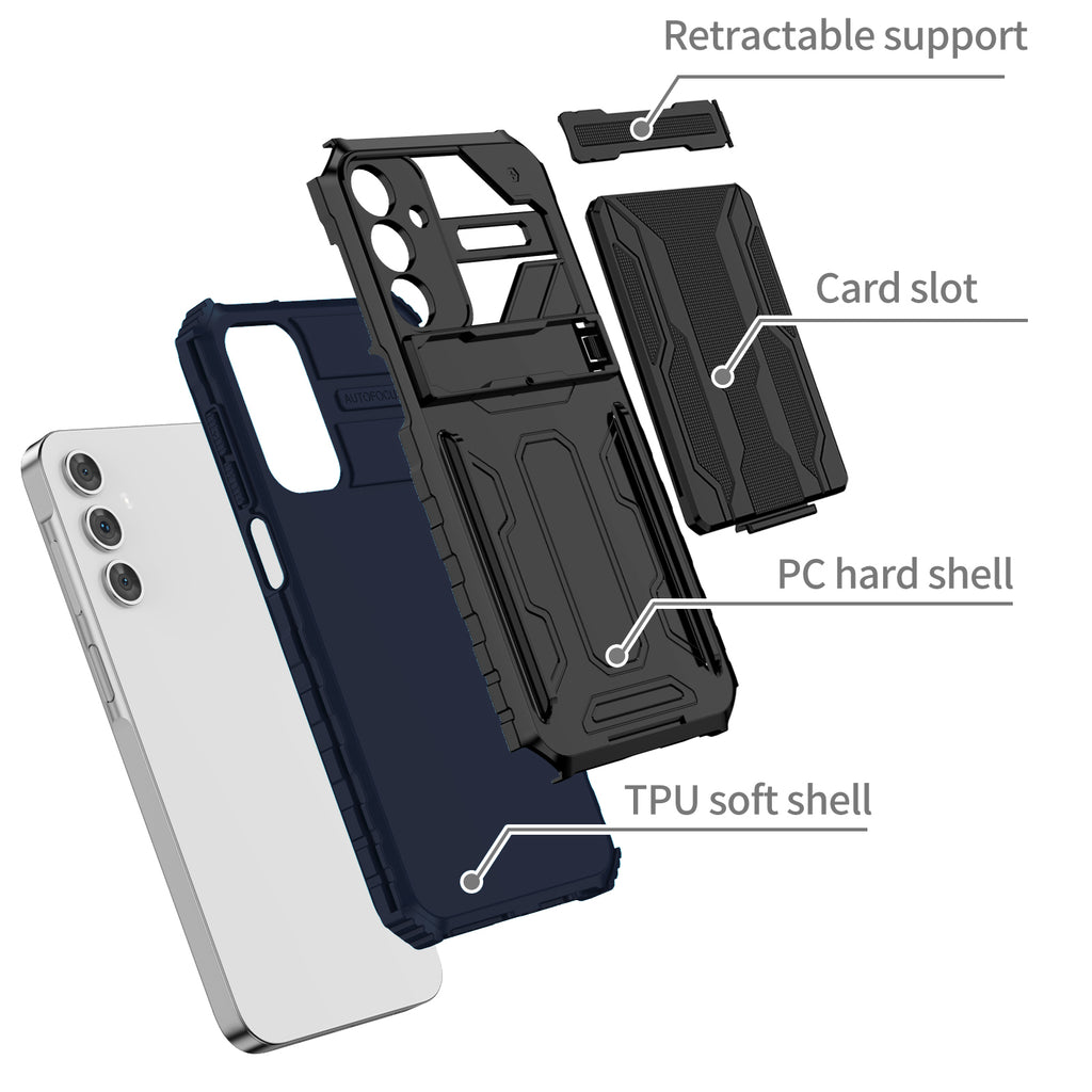 Samsung A15 Heavy Duty Kickstand Case Shockproof Card Holder BLUE