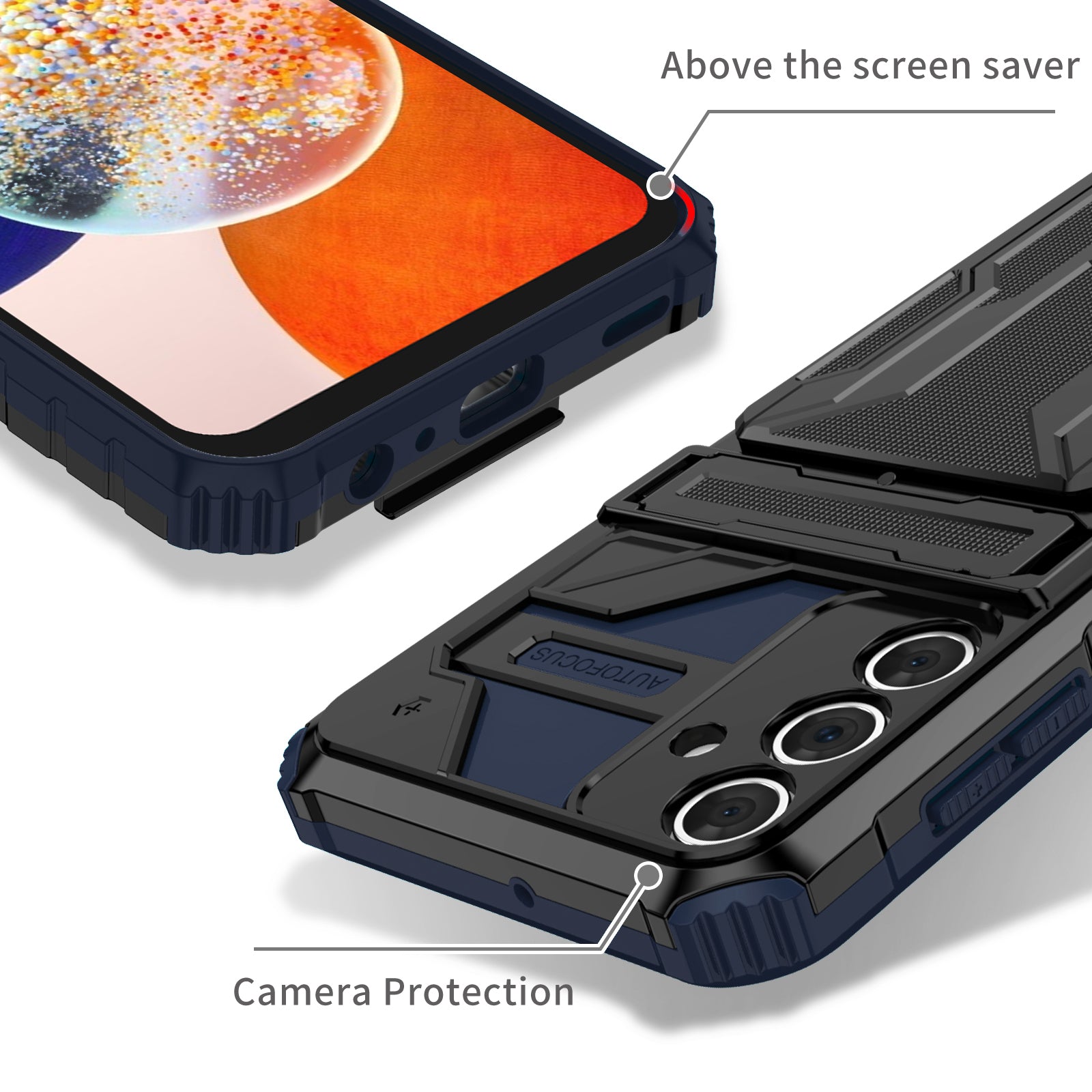 Samsung A15 Heavy Duty Kickstand Case Shockproof Card Holder BLUE