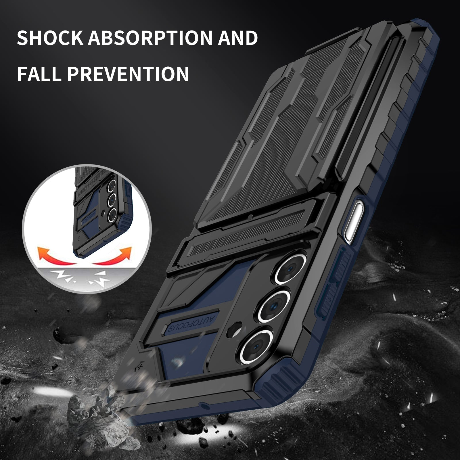 Samsung A15 Heavy Duty Kickstand Case Shockproof Card Holder BLUE
