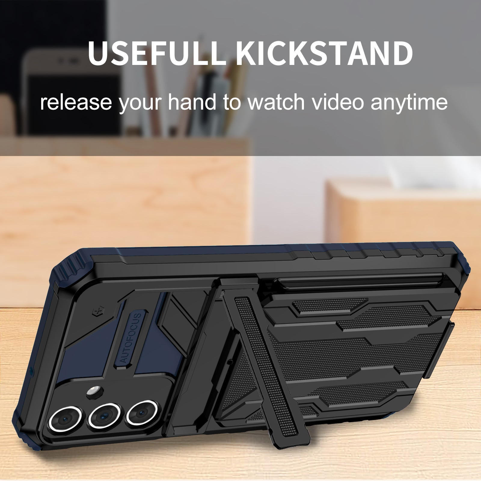 Samsung A15 Heavy Duty Kickstand Case Shockproof Card Holder BLUE