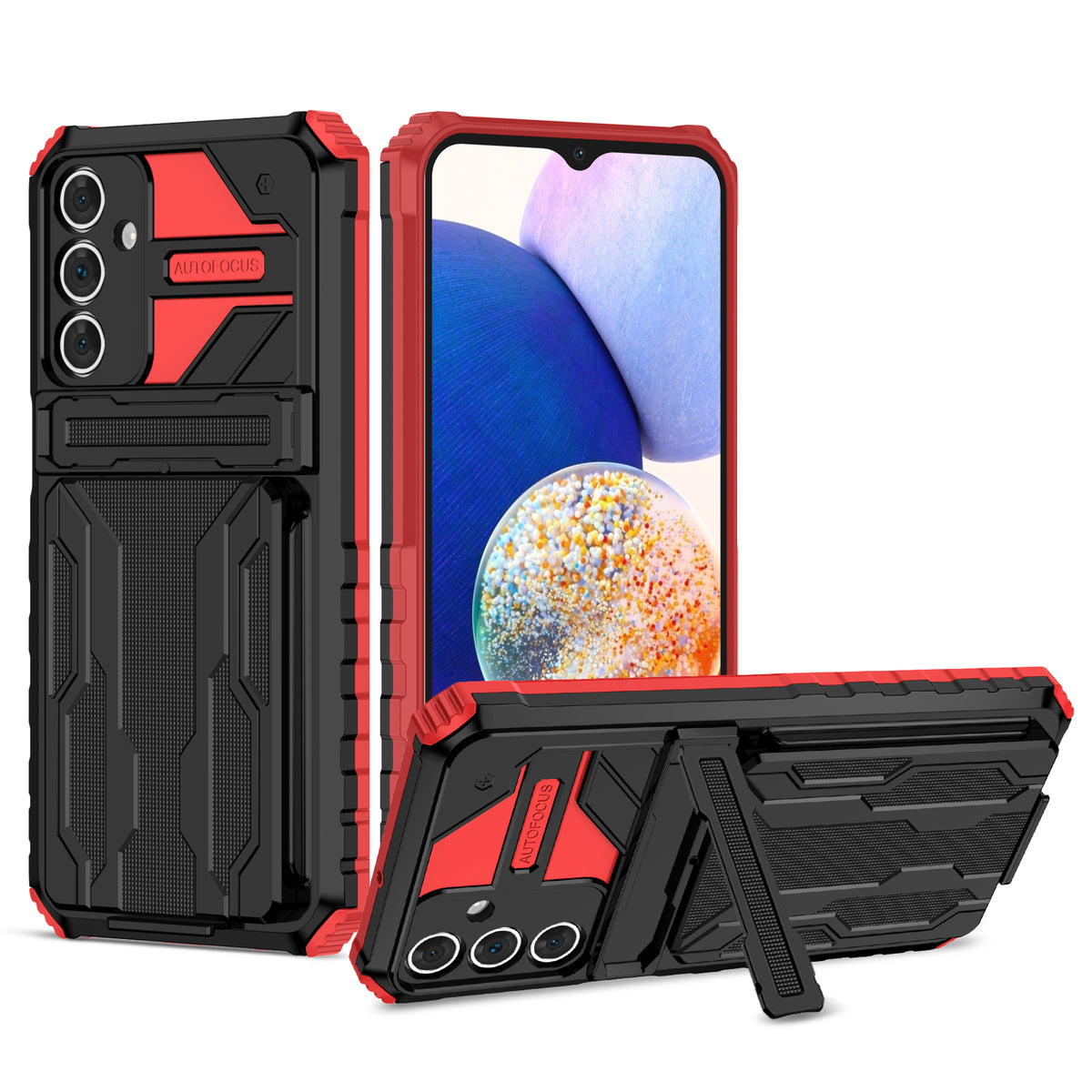 Samsung A15 Heavy Duty Kickstand Case Shockproof Card Holder RED
