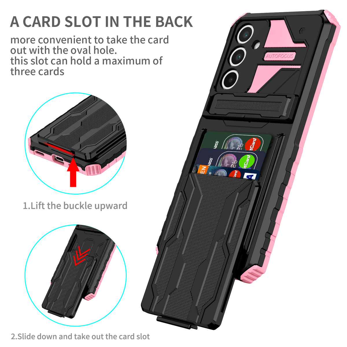 Samsung A26 Heavy Duty Kickstand Case Shockproof Card Holder PINK