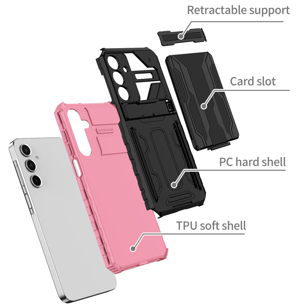 Samsung A26 Heavy Duty Kickstand Case Shockproof Card Holder PINK