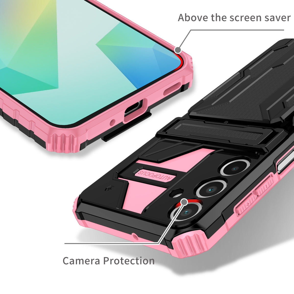 Samsung A26 Heavy Duty Kickstand Case Shockproof Card Holder PINK
