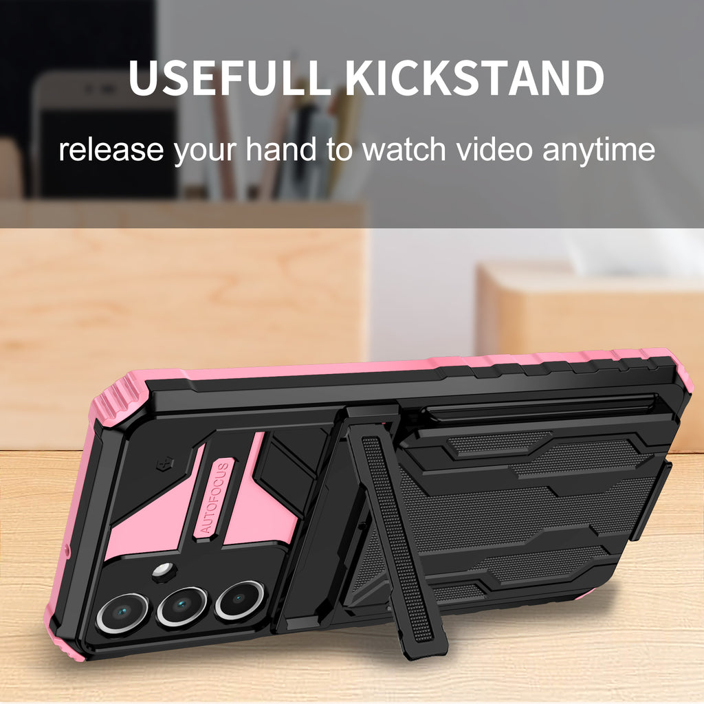 Samsung A26 Heavy Duty Kickstand Case Shockproof Card Holder PINK