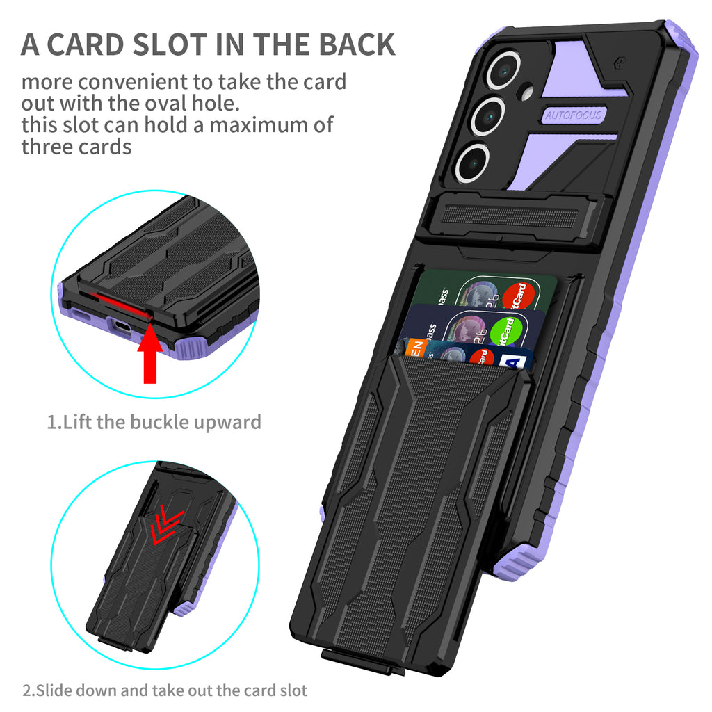Samsung A16 Heavy Duty Kickstand Case Shockproof Card Holder PURPLE