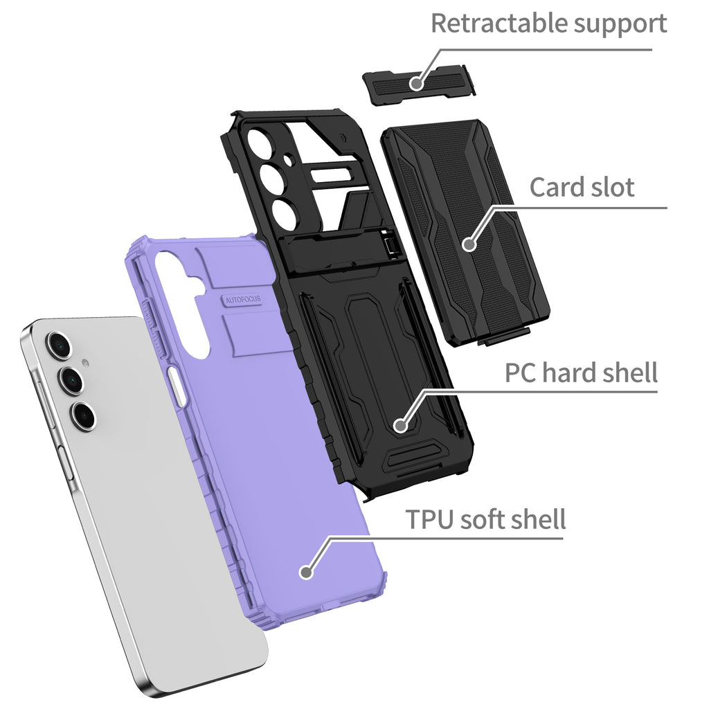 Samsung A16 Heavy Duty Kickstand Case Shockproof Card Holder PURPLE
