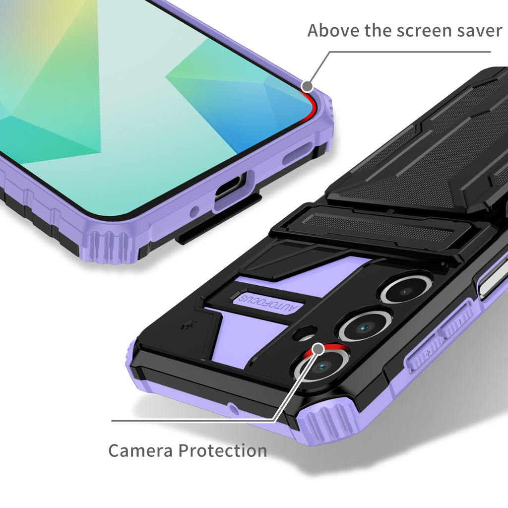 Samsung A16 Heavy Duty Kickstand Case Shockproof Card Holder PURPLE