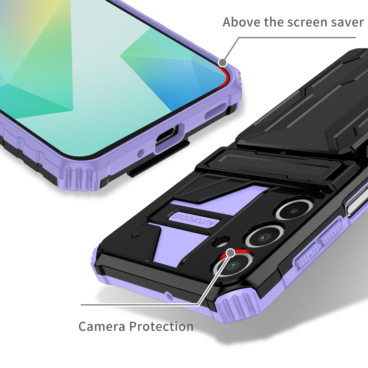 Samsung A16 Heavy Duty Kickstand Case Shockproof Card Holder PURPLE