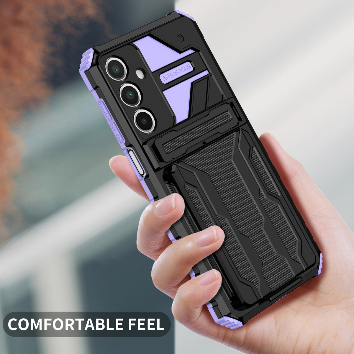 Samsung A16 Heavy Duty Kickstand Case Shockproof Card Holder PURPLE