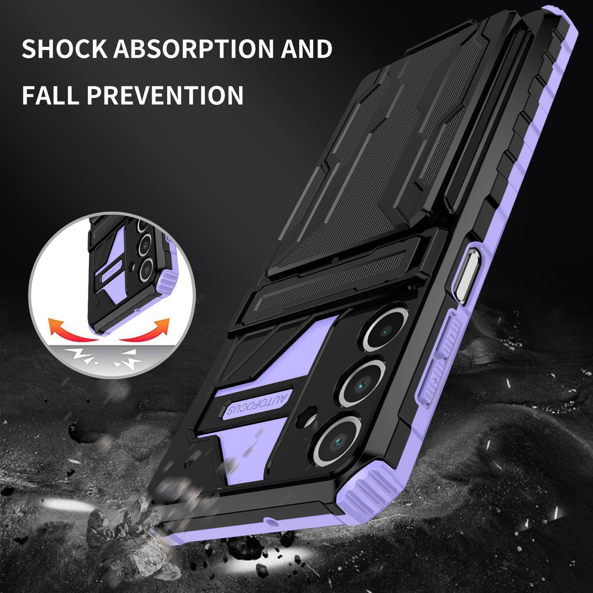 Samsung A16 Heavy Duty Kickstand Case Shockproof Card Holder PURPLE