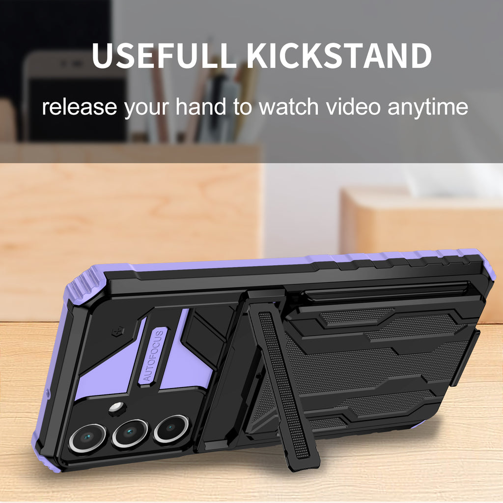 Samsung A16 Heavy Duty Kickstand Case Shockproof Card Holder PURPLE