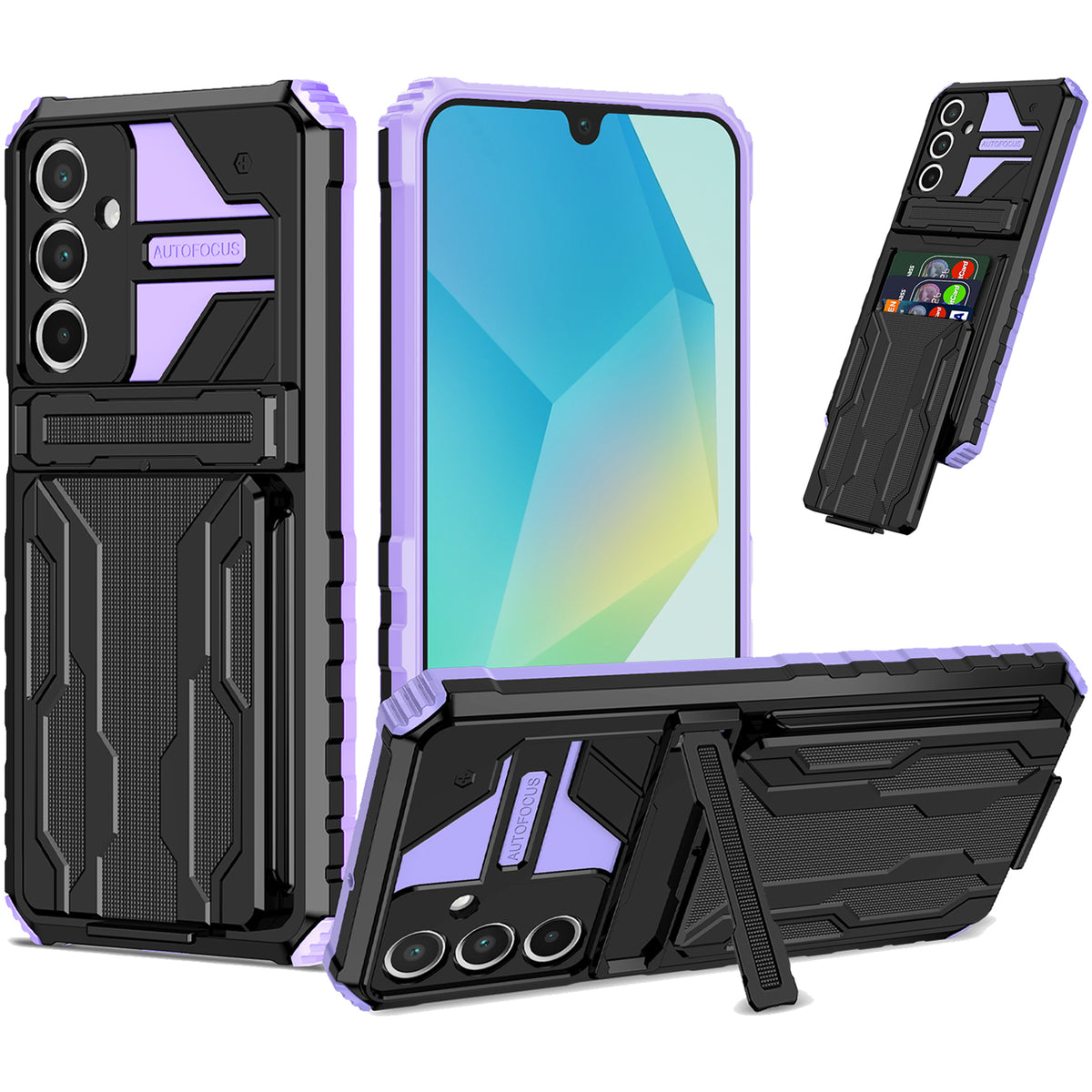 Samsung A16 Heavy Duty Kickstand Case Shockproof Card Holder PURPLE