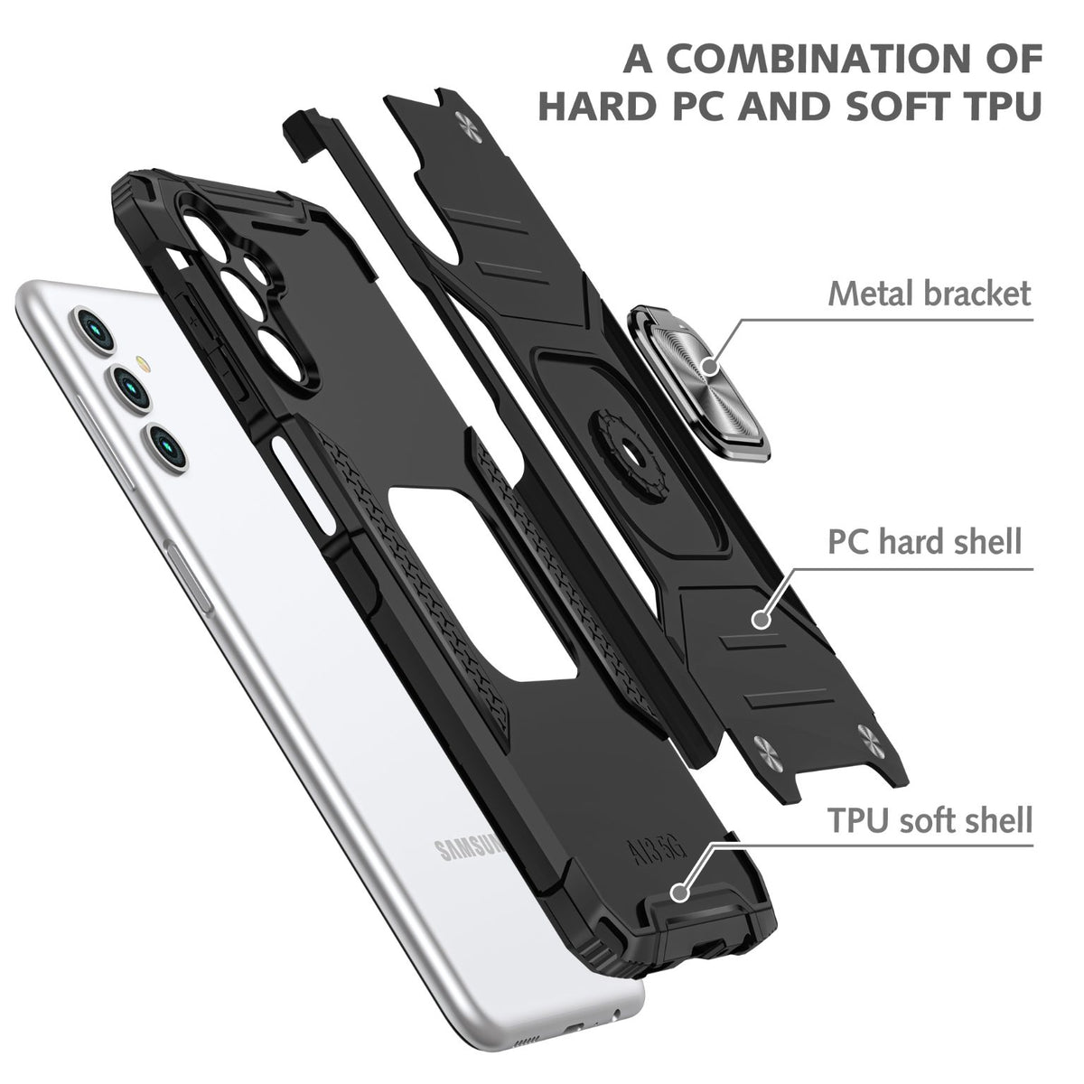 Samsung Galaxy A16 Rugged Tough Case Shockproof Hybrid Cover BLACK