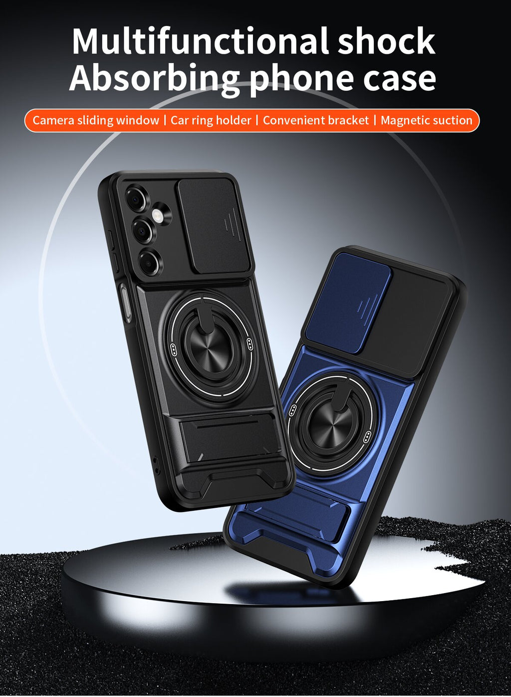 Samsung A16 5G Magnetic Kickstand Case with Camera Slide Cover ORANGE