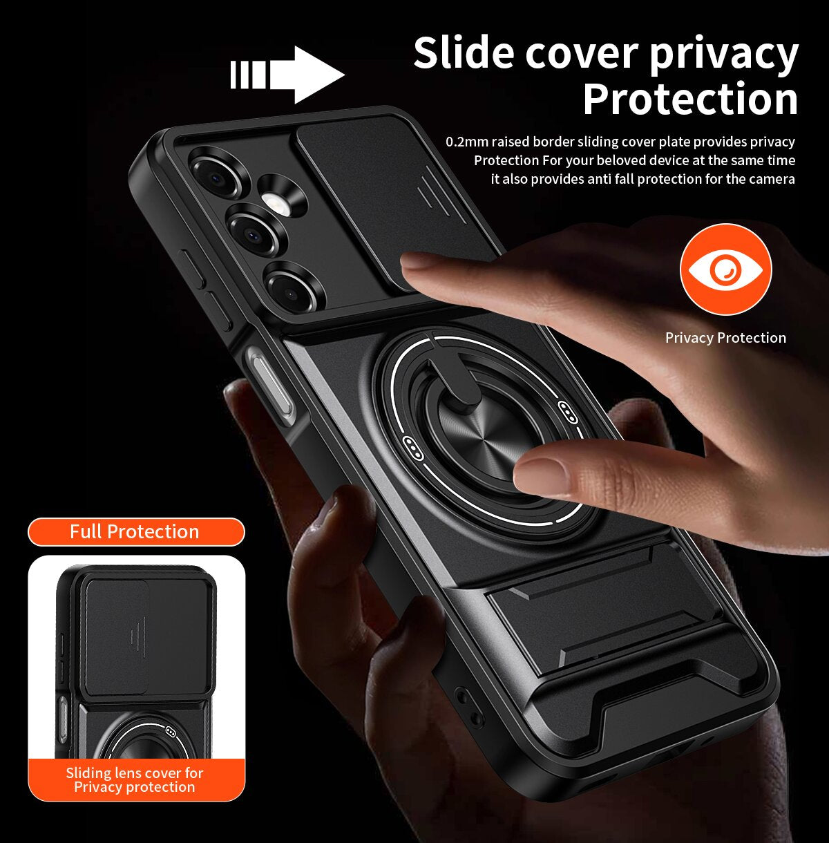 Samsung A16 5G Magnetic Kickstand Case with Camera Slide Cover ORANGE