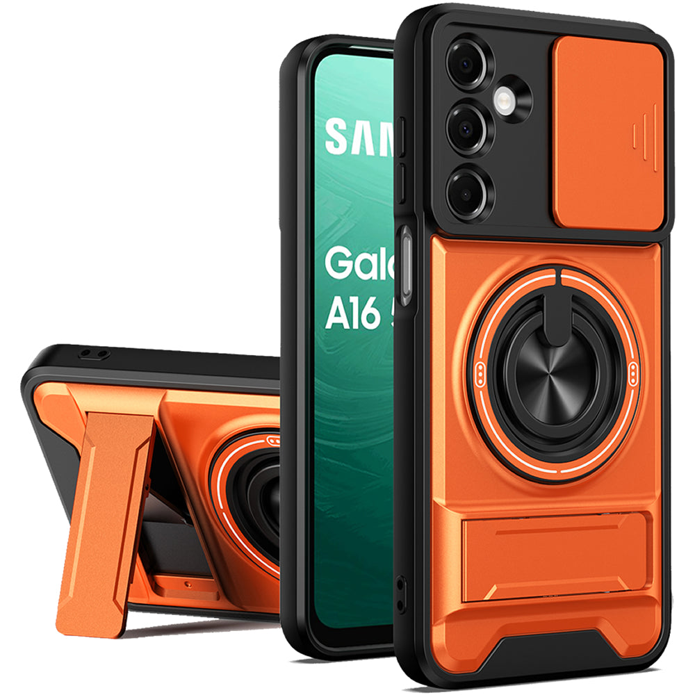 Samsung A16 5G Magnetic Kickstand Case with Camera Slide Cover ORANGE