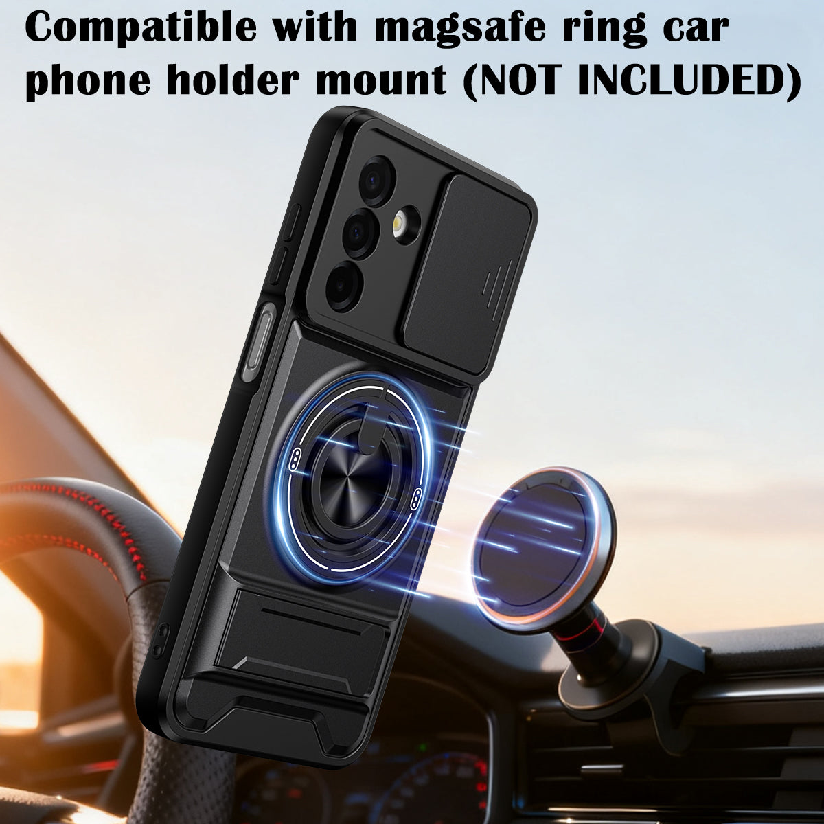 Samsung A17 Magnetic Kickstand Case with Camera Slide Cover ORANGE
