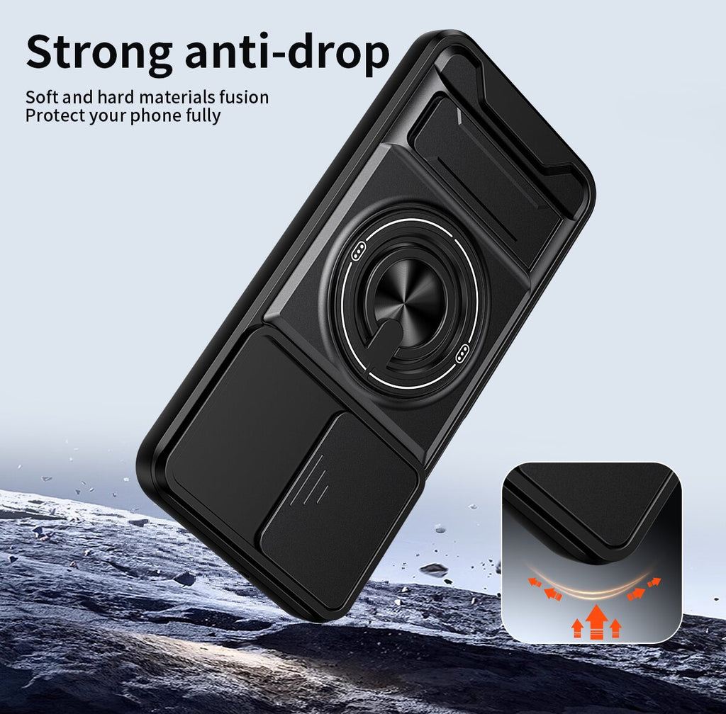 Samsung A17 Magnetic Kickstand Case with Camera Slide Cover ORANGE