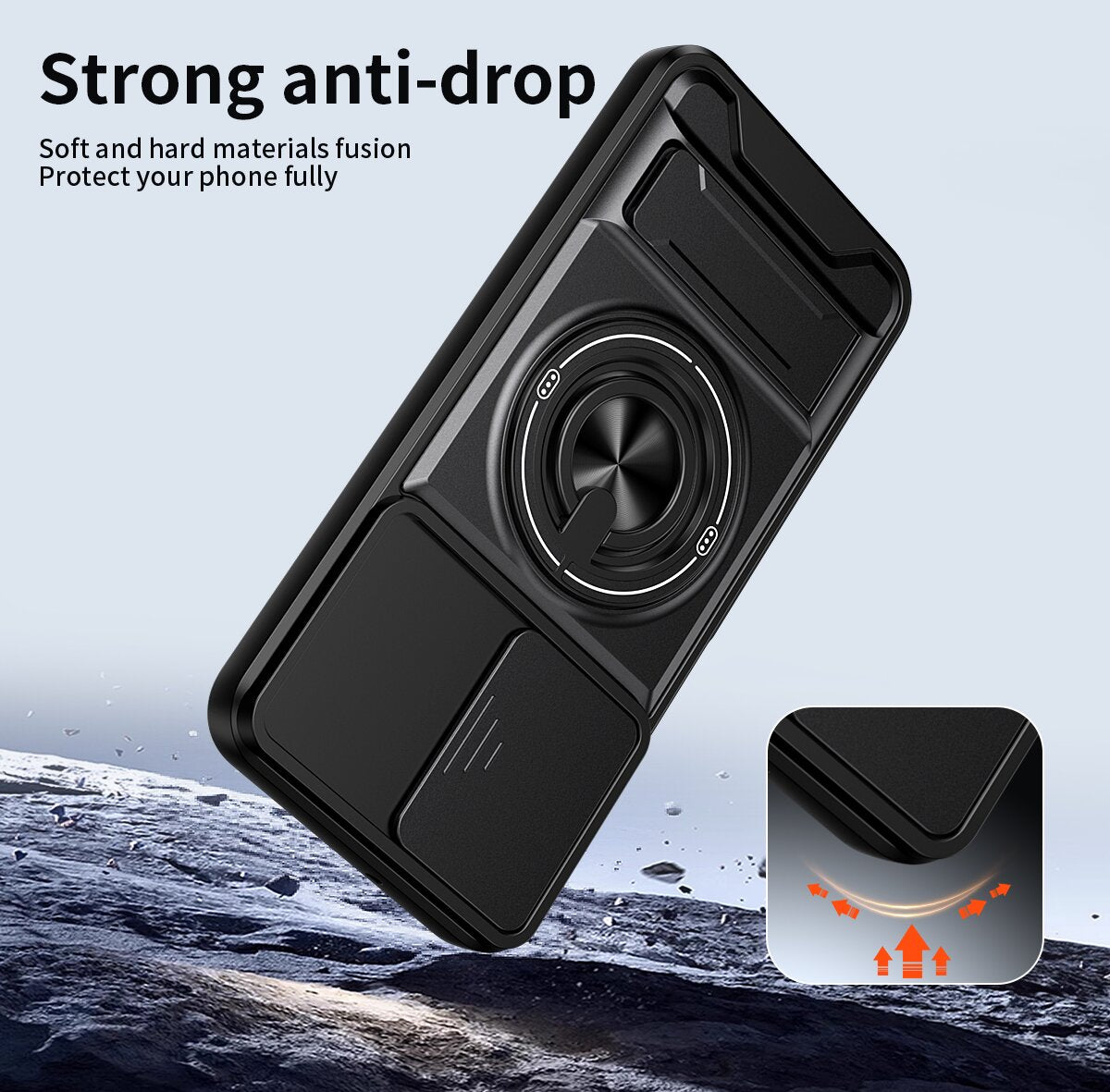 Samsung A17 Magnetic Kickstand Case with Camera Slide Cover ORANGE
