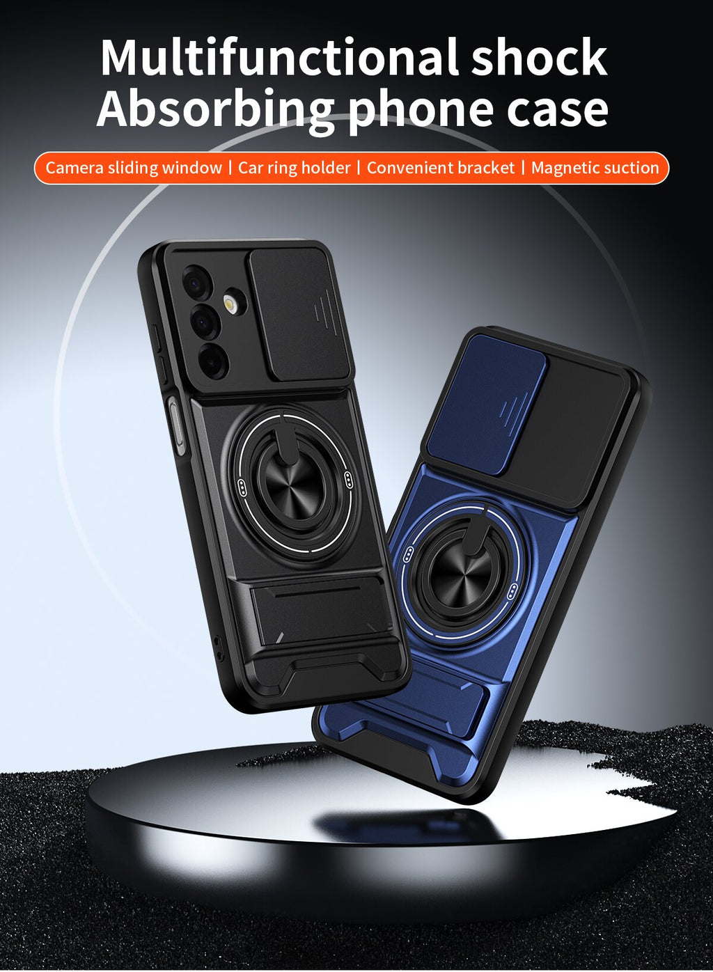 Samsung A17 Magnetic Kickstand Case with Camera Slide Cover ORANGE