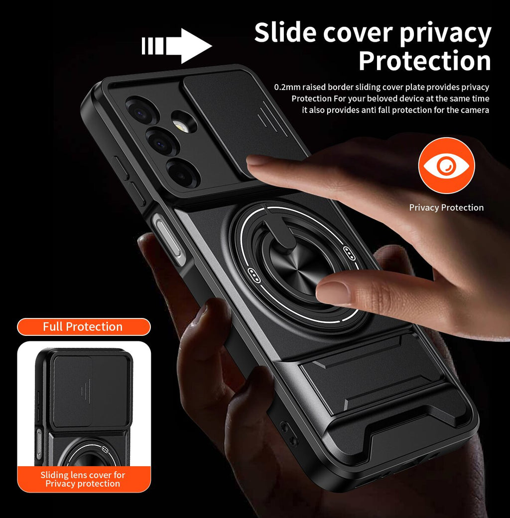 Samsung A17 Magnetic Kickstand Case with Camera Slide Cover ORANGE