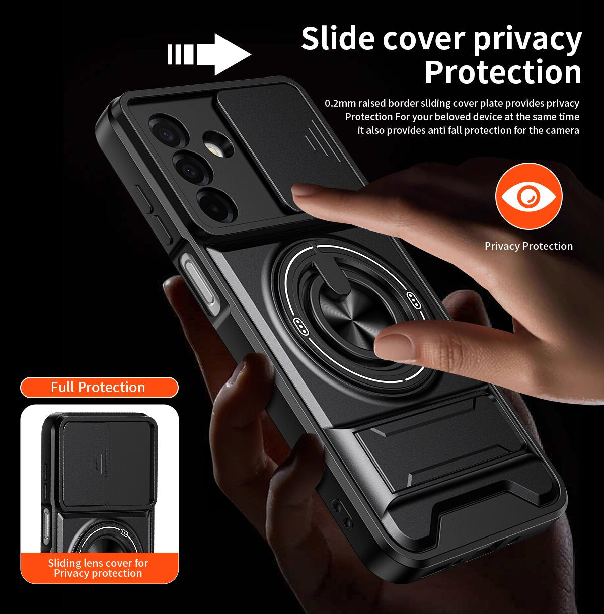Samsung A17 Magnetic Kickstand Case with Camera Slide Cover ORANGE