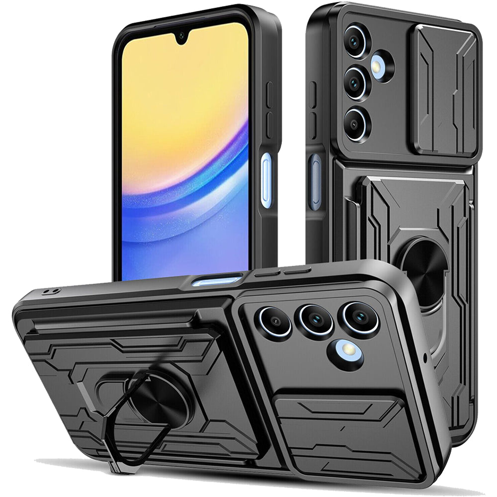 Samsung Galaxy A16 Rugged Shockproof Case Kickstand Card Cover BLACK