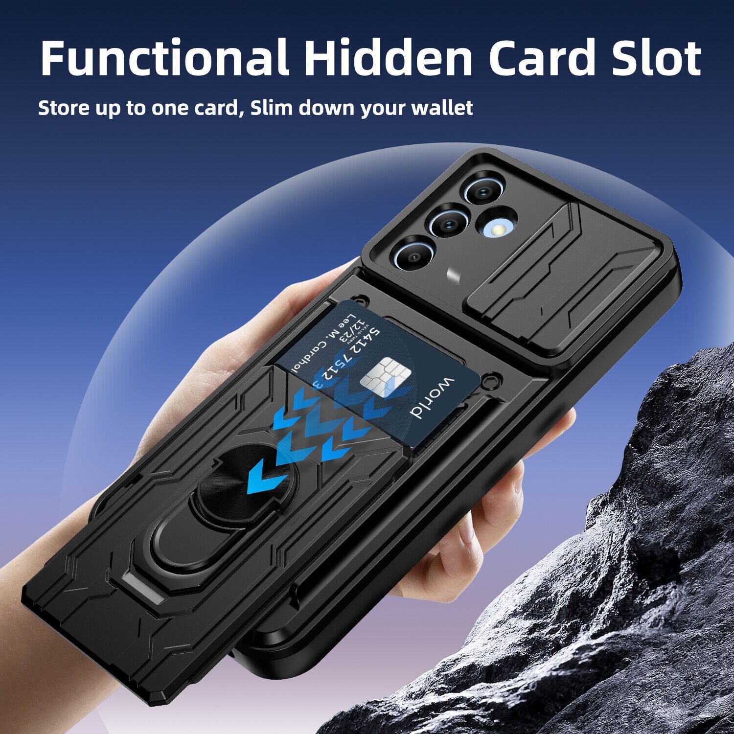 Samsung Galaxy A16 Rugged Shockproof Case Kickstand Card Cover BLUE