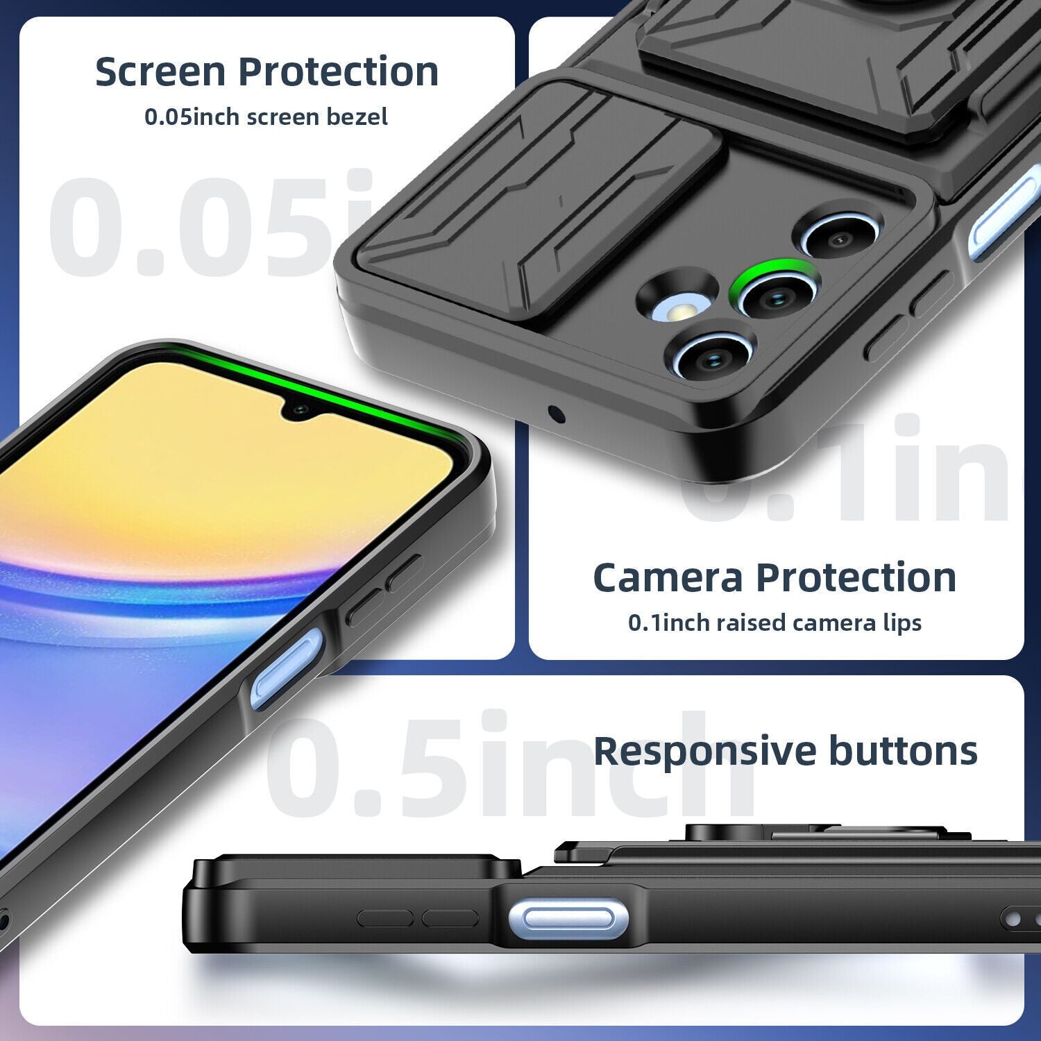 Samsung Galaxy A16 Rugged Shockproof Case Kickstand Card Cover BLUE