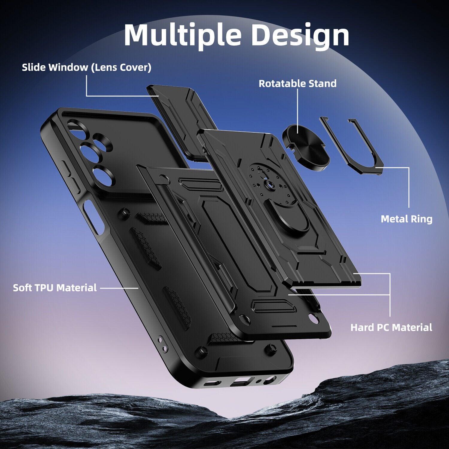 Samsung Galaxy A16 Rugged Shockproof Case Kickstand Card Cover BLUE