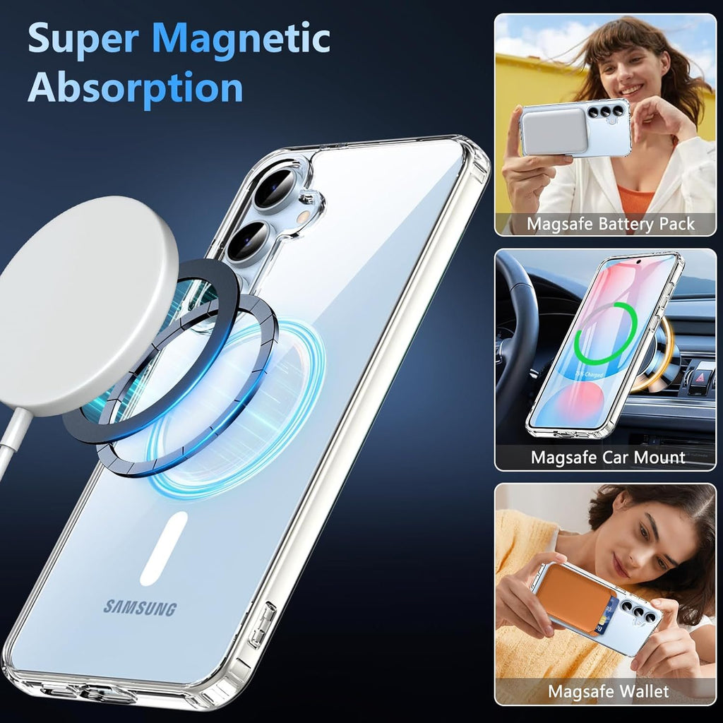 Samsung A16 Full Clear Case Magnetic Ring Magsafe Compatible Cover